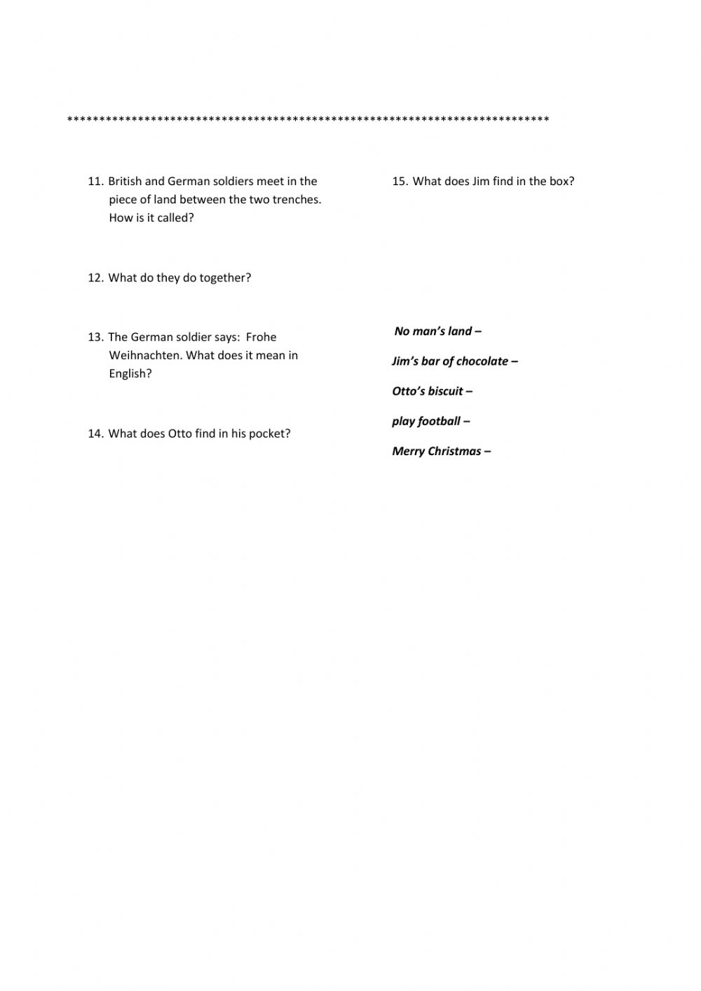 Christmas Truce - 1914 Worksheet