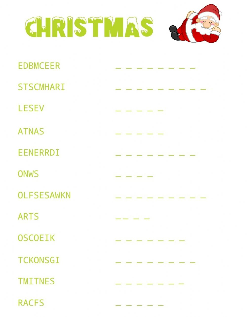 Christmas Unscramble Interactive Worksheet