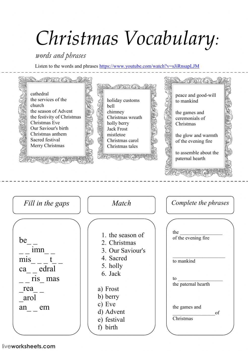 Christmas Vocabulary (Listening - Exercises) Worksheet