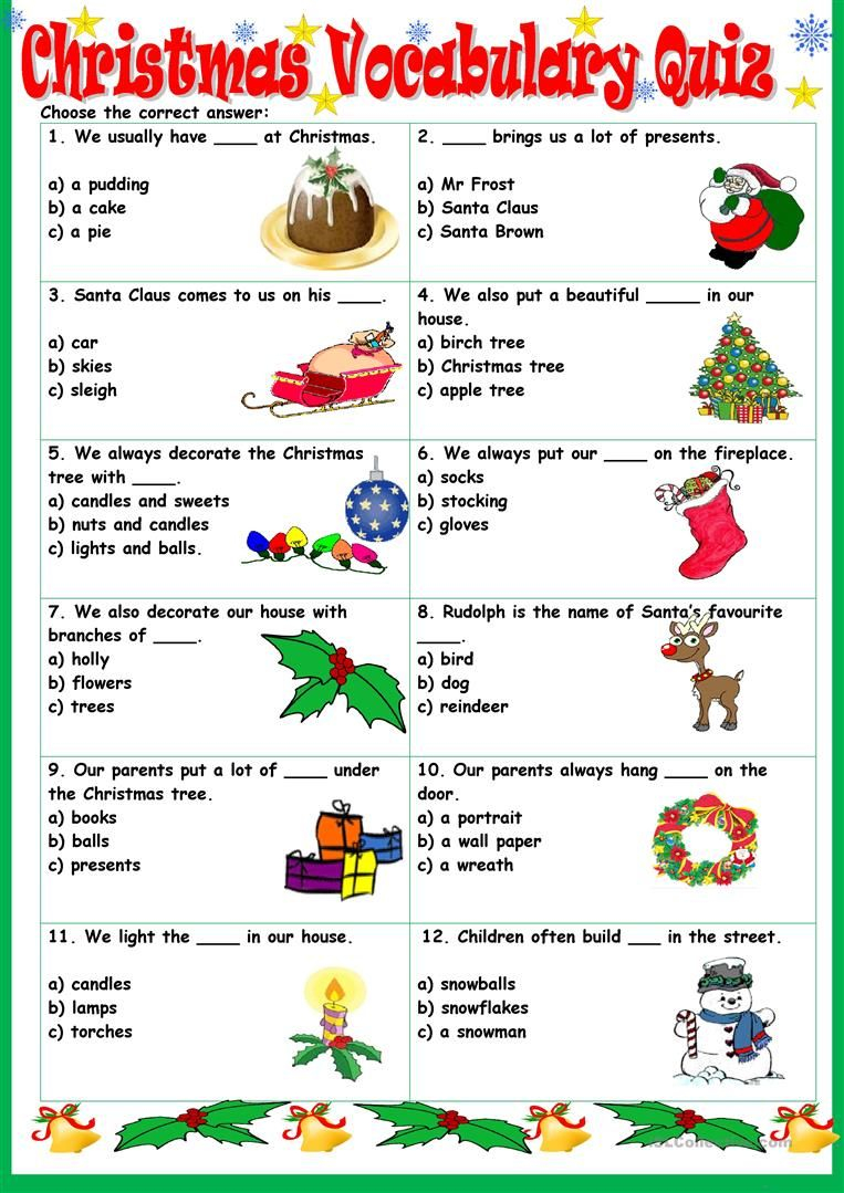 Christmas Vocabulary Quiz Worksheet - Free Esl Printable