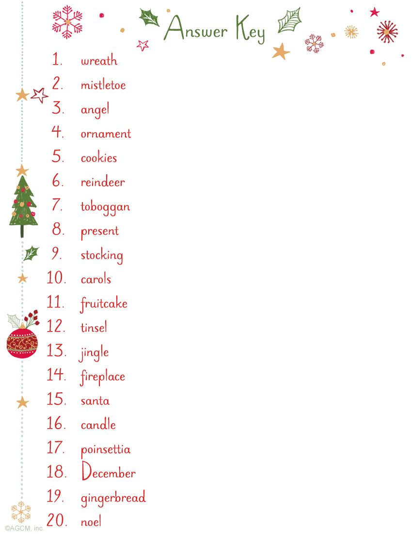 Christmas Word Scramble Answer Key | Christmas Word Scramble