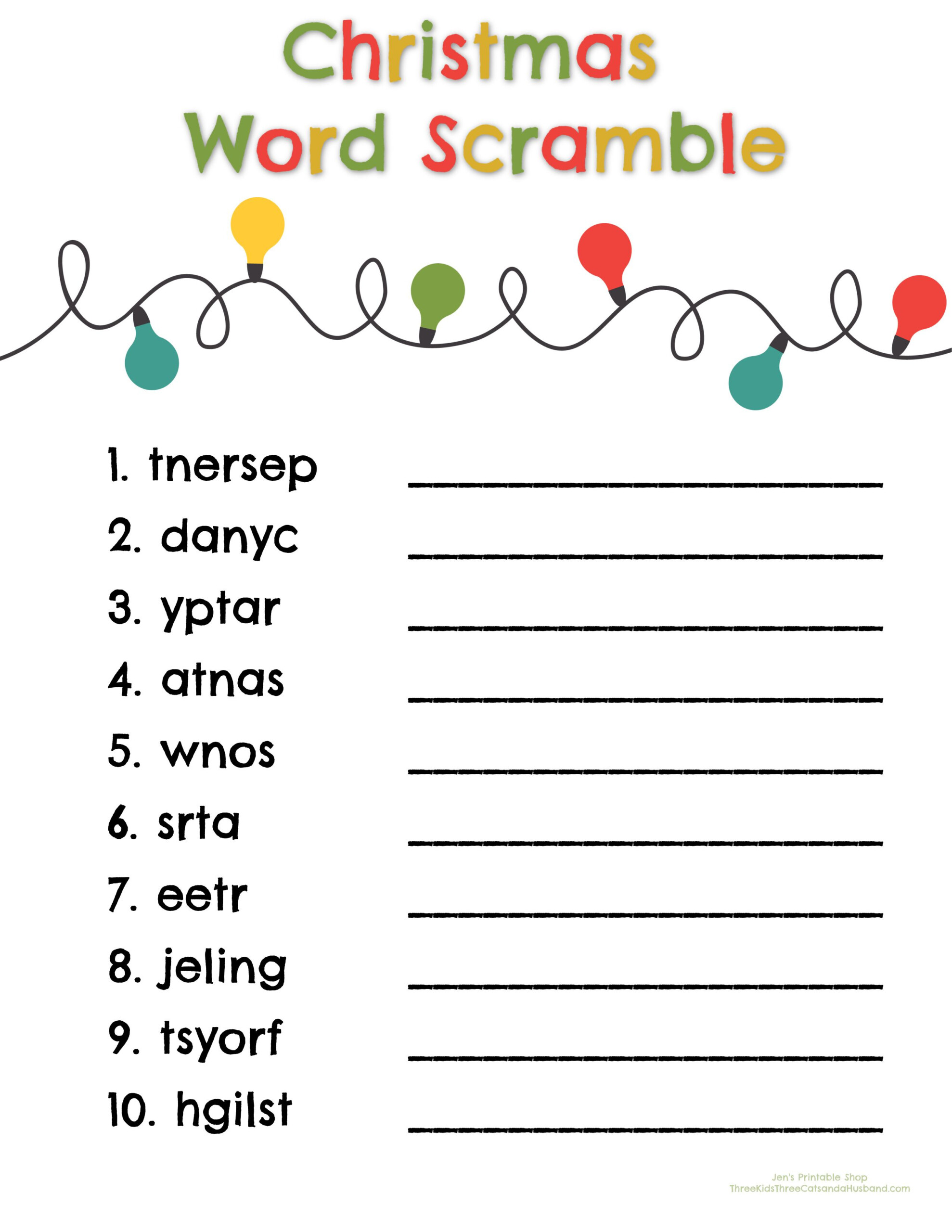 Christmas Word Scramble Answers Christmas Word Games | Etsy