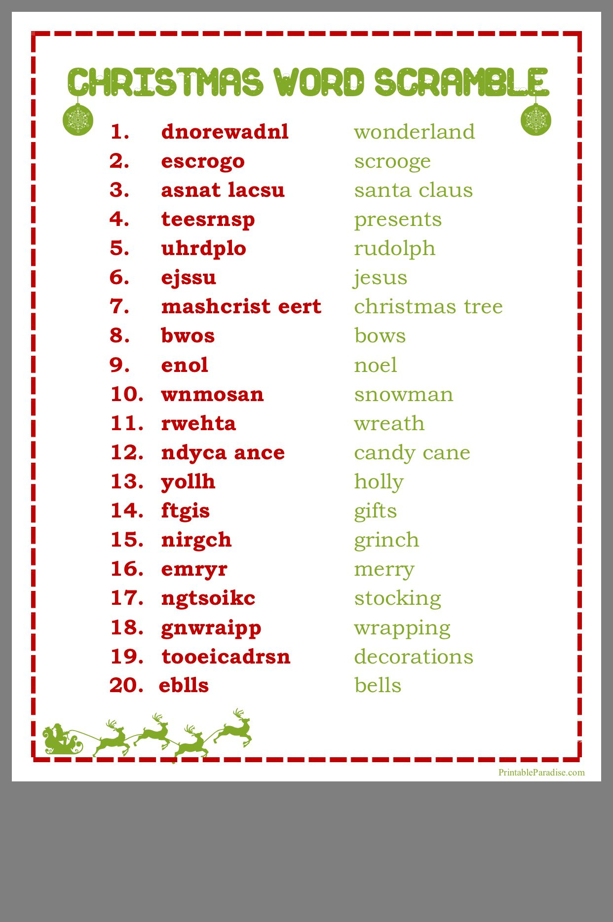 Christmas Word Scramble | Christmas Word Scramble, Christmas