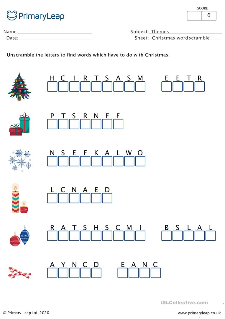 Christmas Word Scramble - English Esl Worksheets For