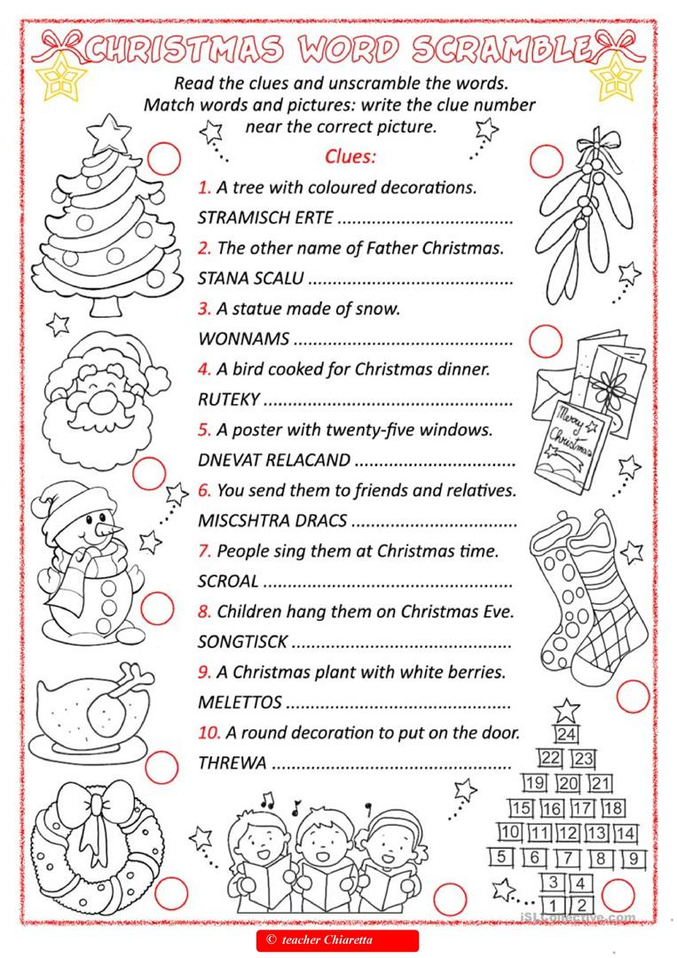 Christmas Word Scramble - English Esl Worksheets For