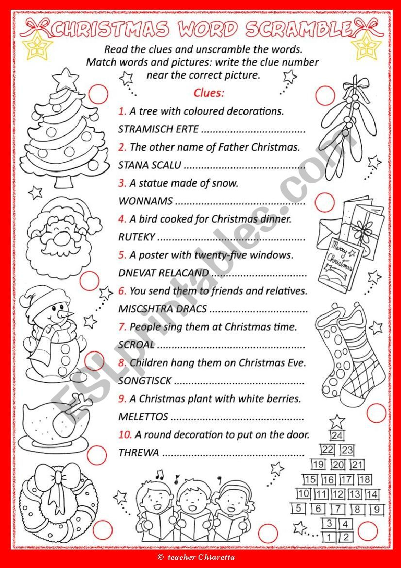 Christmas Word Scramble - Esl Worksheetchiaretta