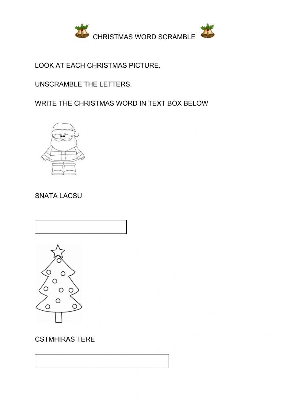 Christmas Word Scramble Worksheet