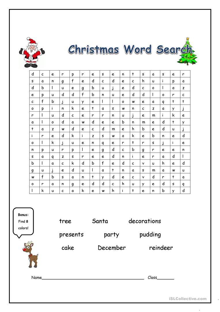 Christmas Word Search - English Esl Worksheets For Distance