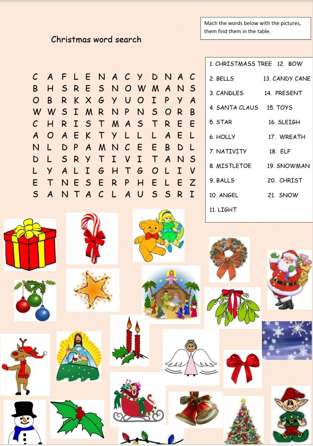 Christmas Word Search Online Worksheet