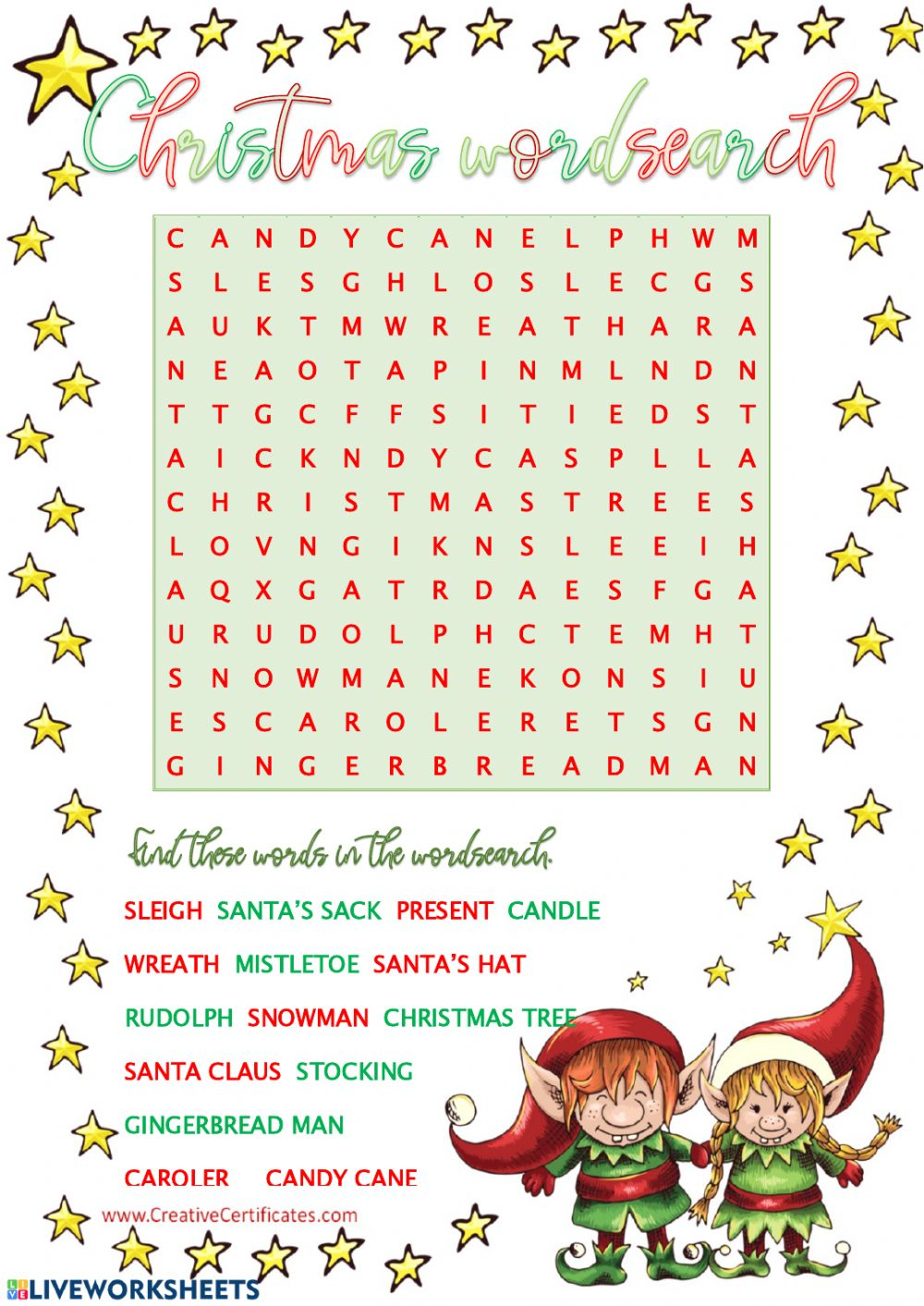 Christmas Wordsearch Worksheet
