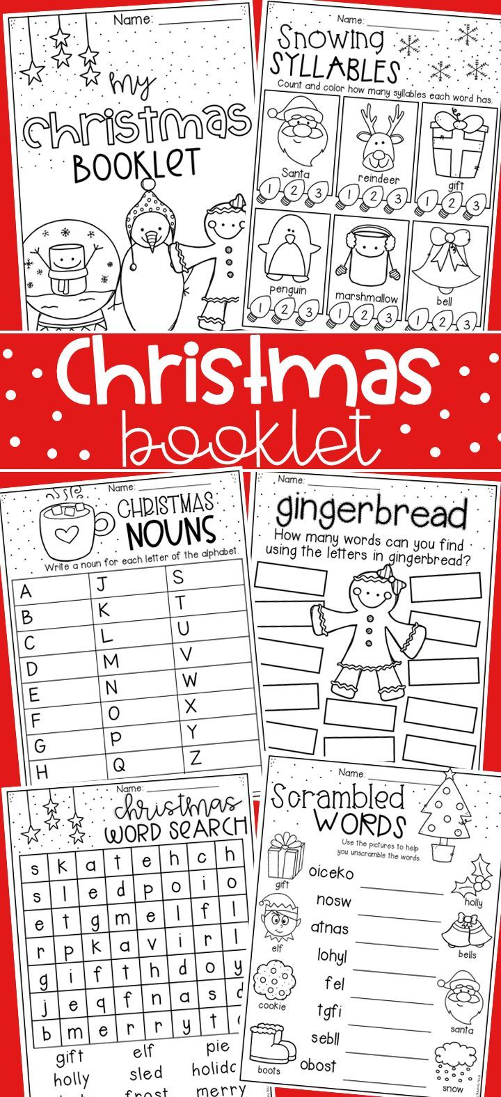Christmas Worksheet Booklet - Kindergarten First Grade