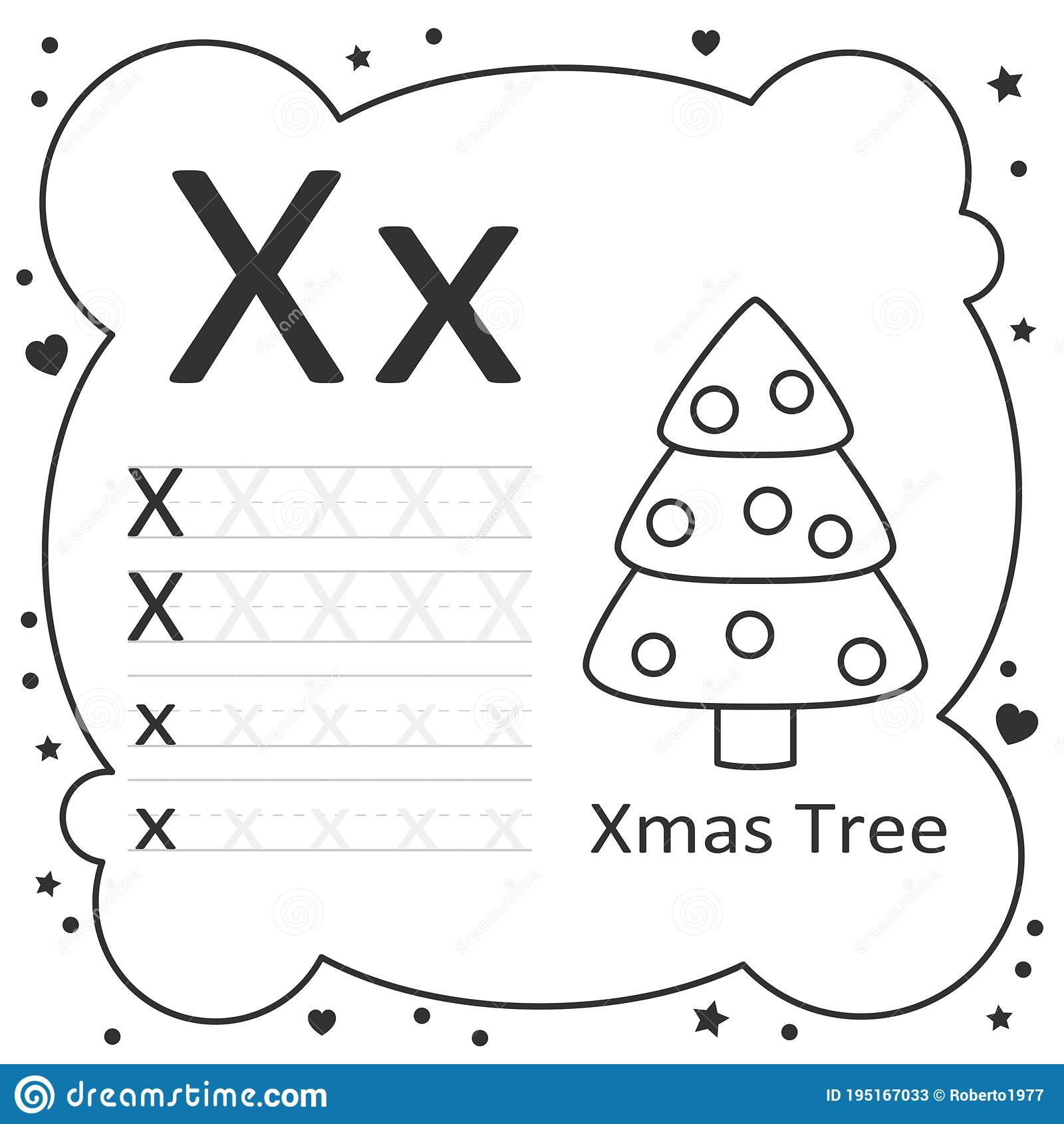 Coloring Alphabet Letters Xmas Tree Stock Illustration