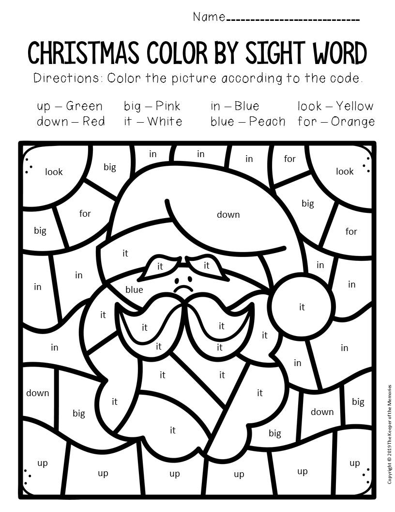 Colorsight Word Christmas Pre-K Worksheets Santa - The