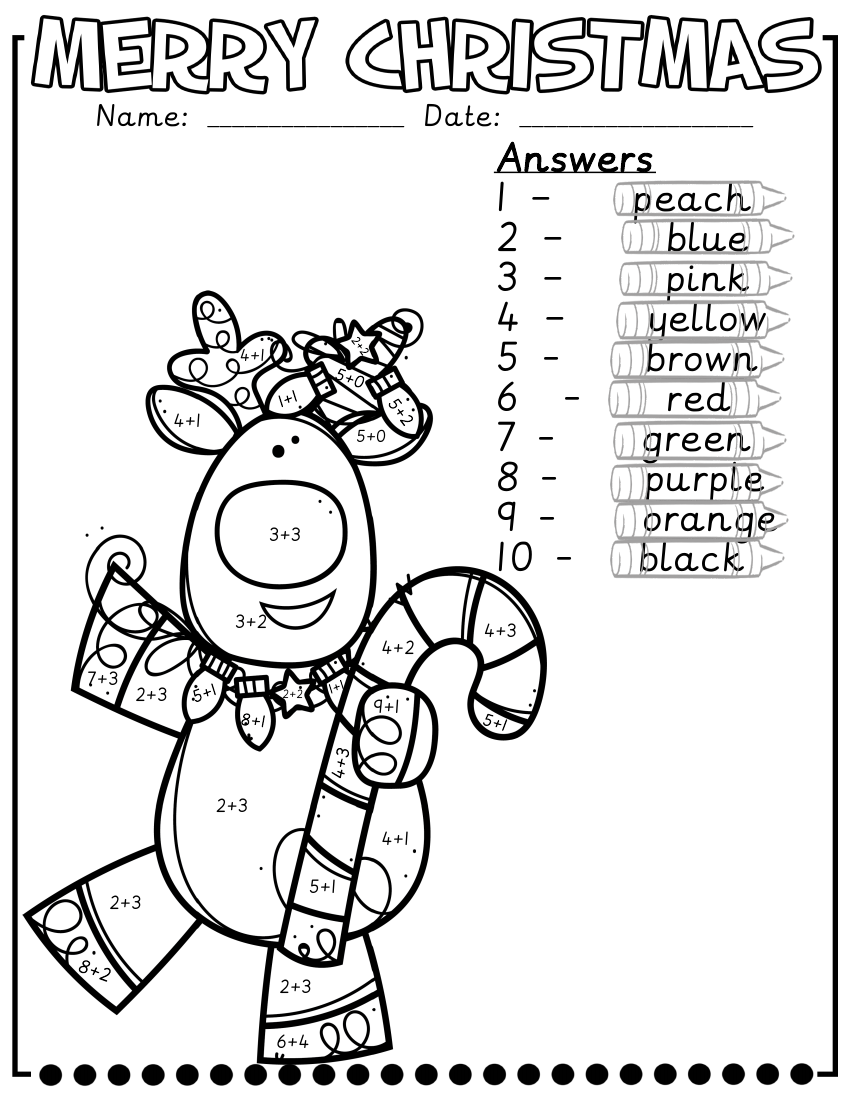 Colouradding To 10 Maths Christmas Worksheets