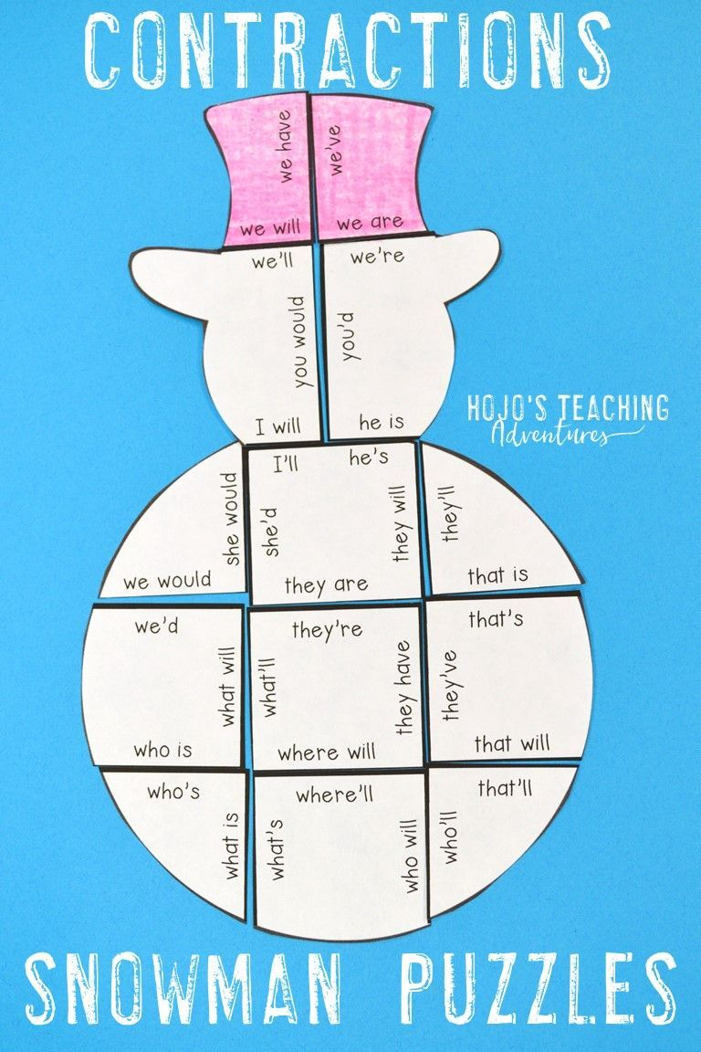 Contractions Snowman Craft Alternative | Christmas Literacy