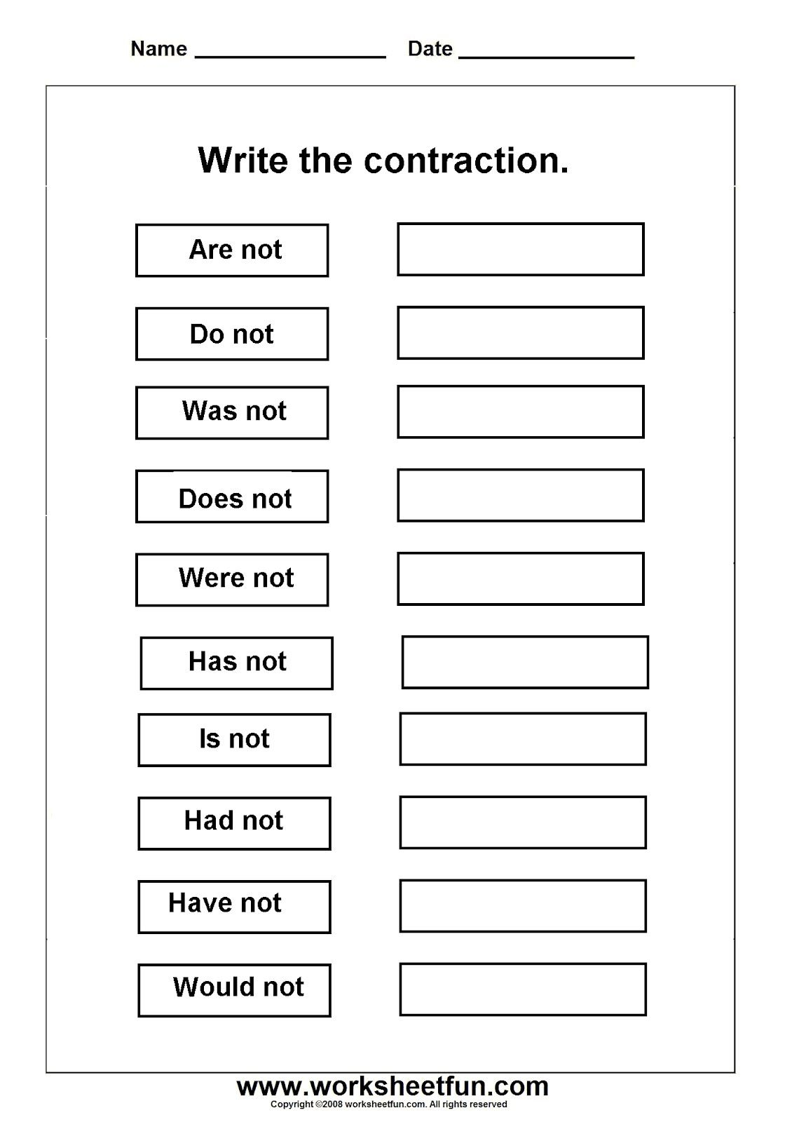 Contractions Worksheets Worksheet 2 | Contraction Worksheet