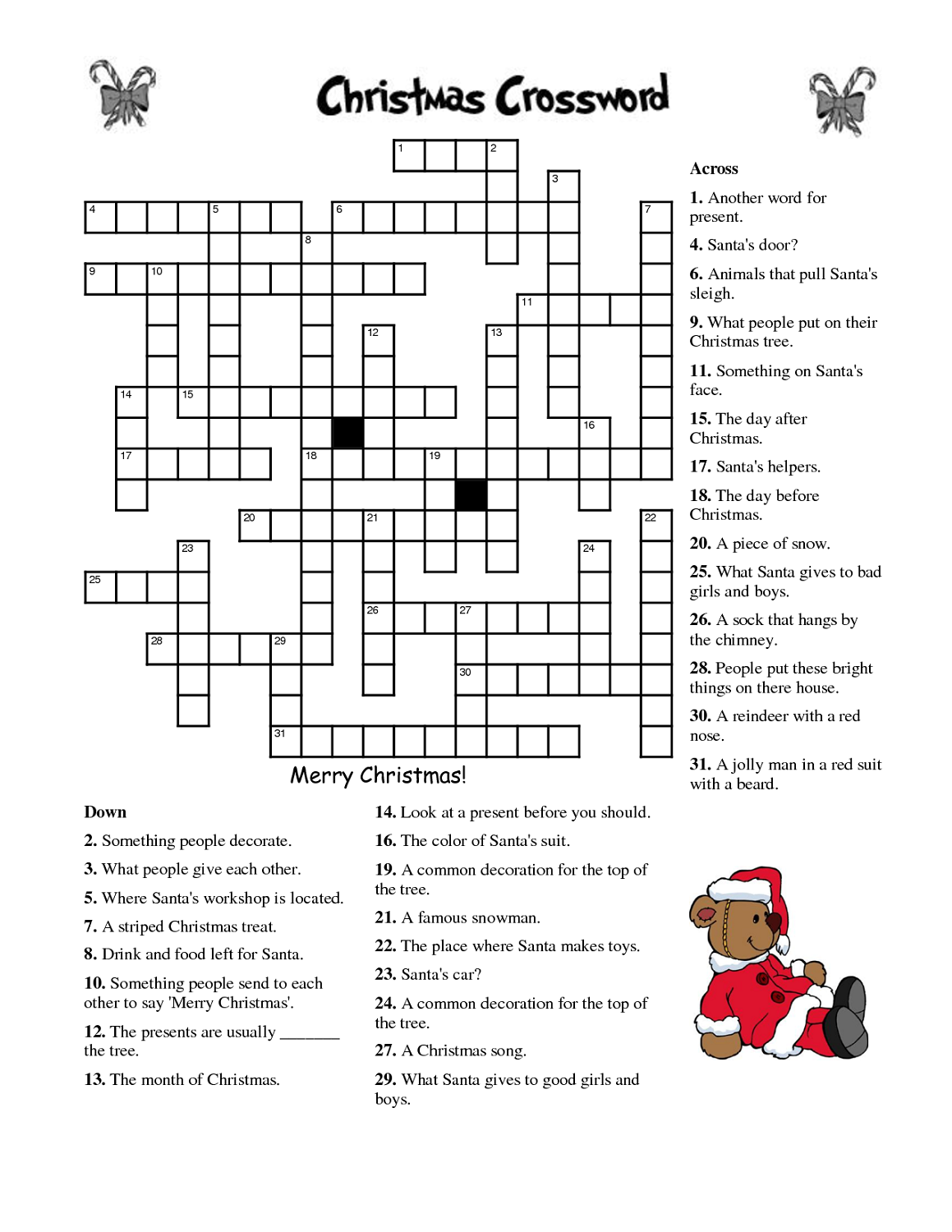 Crosswords For Kids Christmas | K5 Worksheets | Christmas