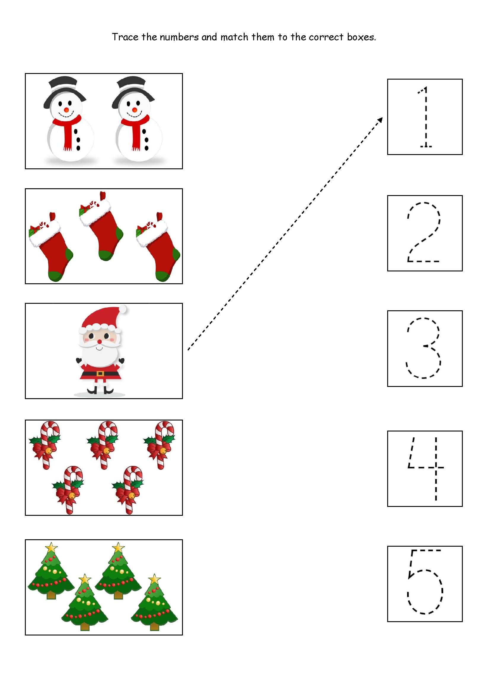 Cute Little Christmas Counting, Matching And Tracing