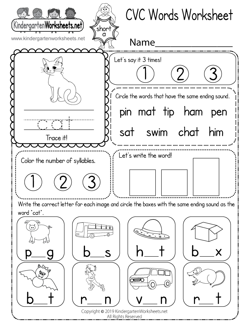 Cvc Words Worksheet For Kindergarten (Free Printable) | Cvc