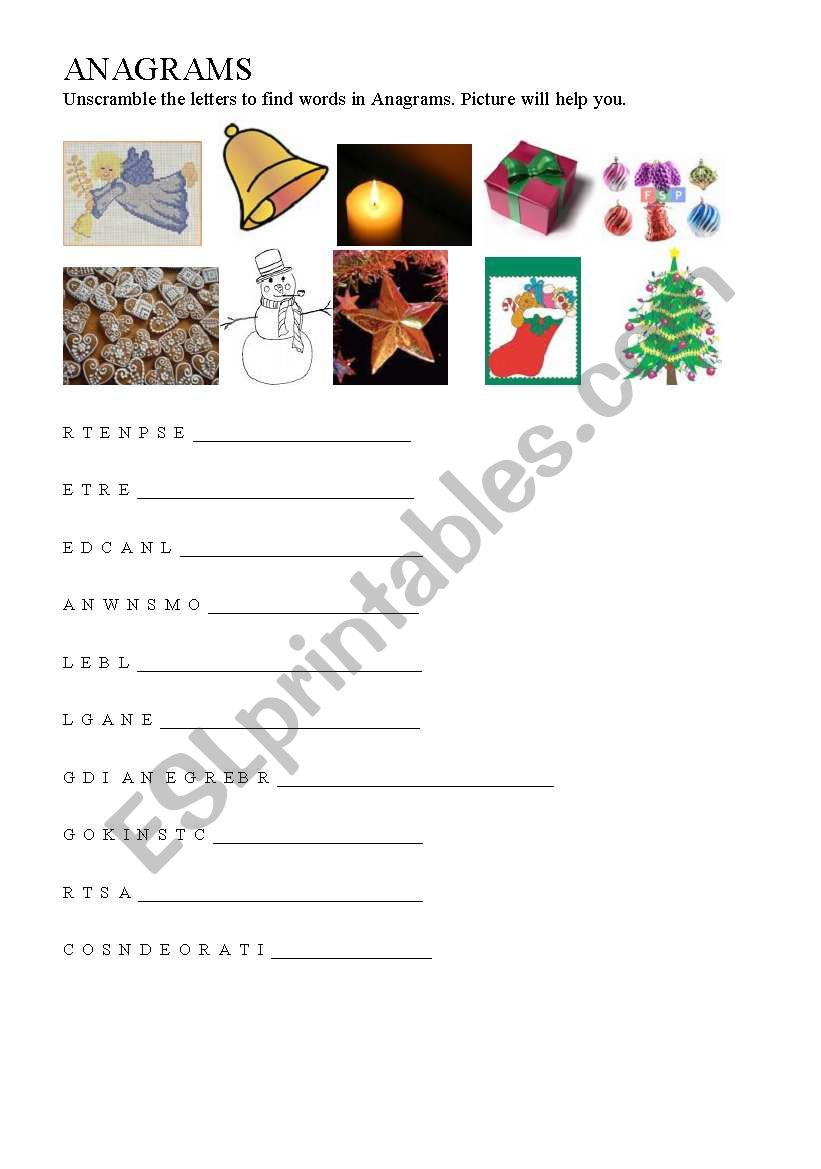 English Worksheets: Christmas Anagrams