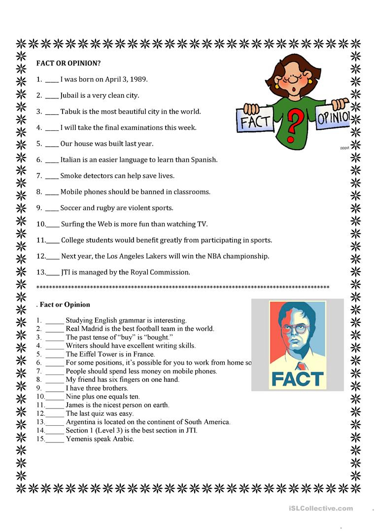 Fact And Opinion - English Esl Worksheets For Distance