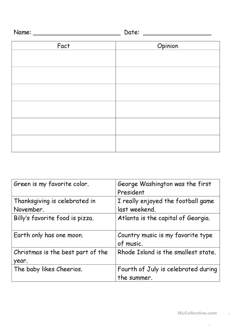 Fact And Opinion - English Esl Worksheets For Distance