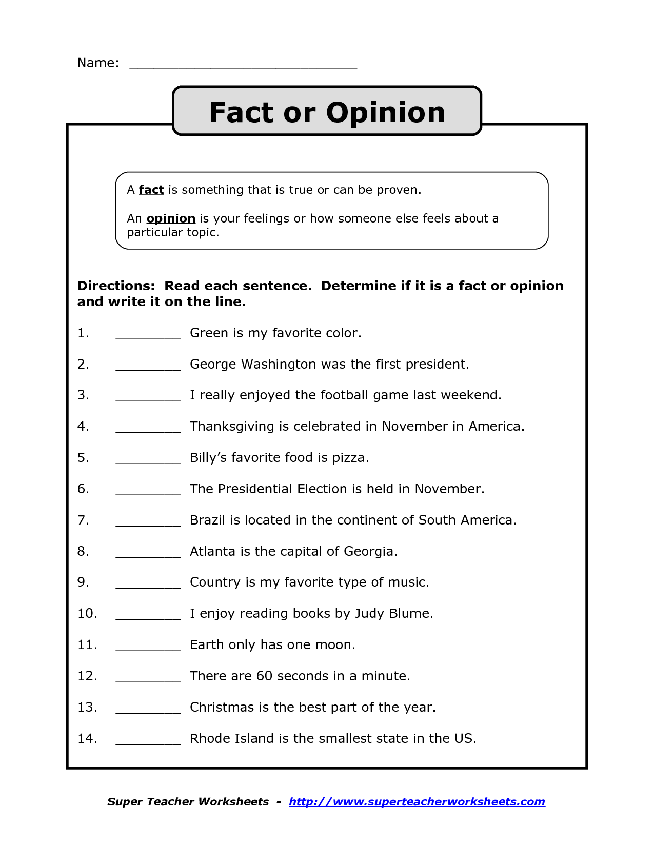 Fact Vs Opinion Worksheet - Google Search | Fact And Opinion