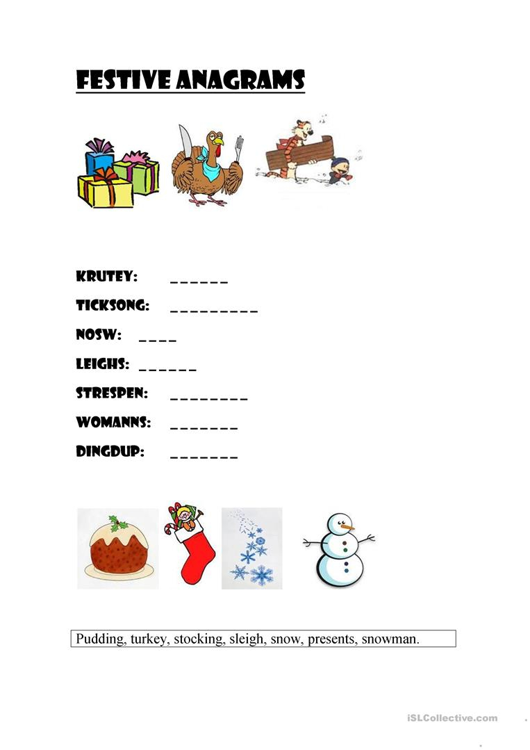 Festive Anagrams (Christmas) - English Esl Worksheets For