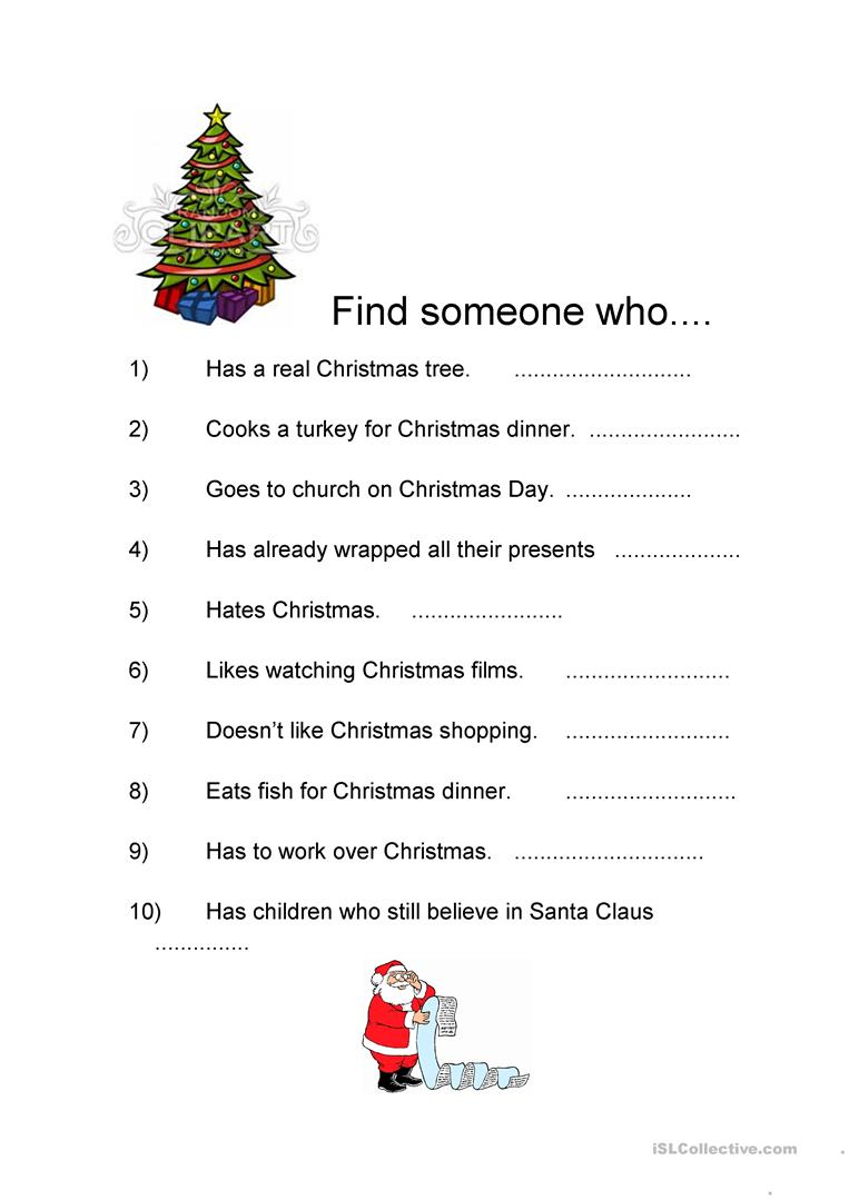 Find Someone Who + Christmas - English Esl Worksheets For