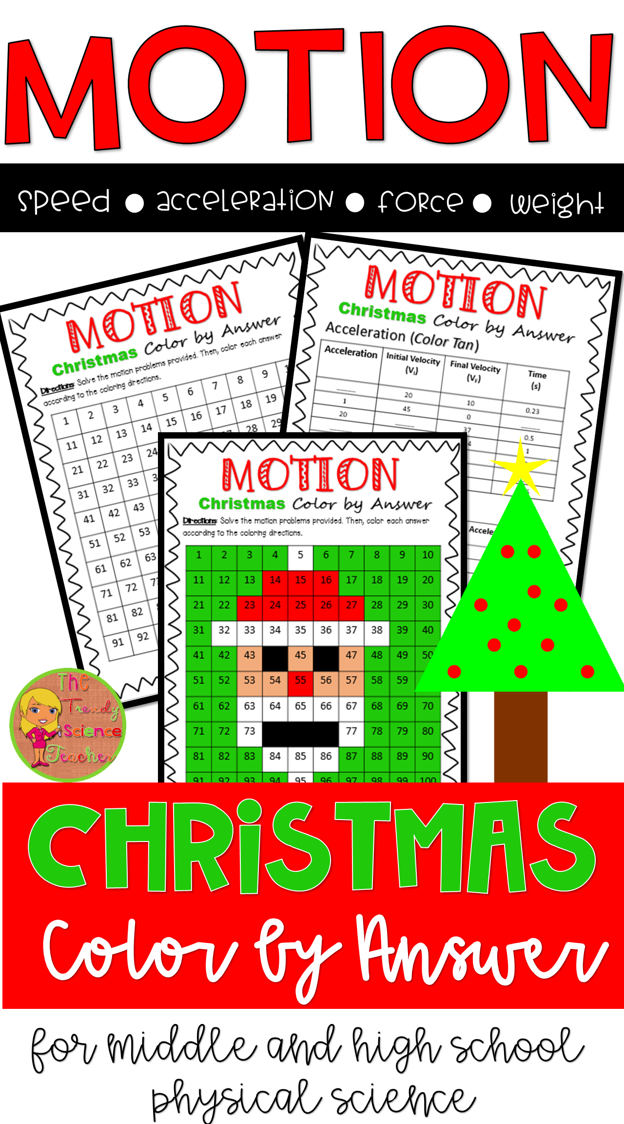 Force And Motion Christmas Worksheet For Middle And High