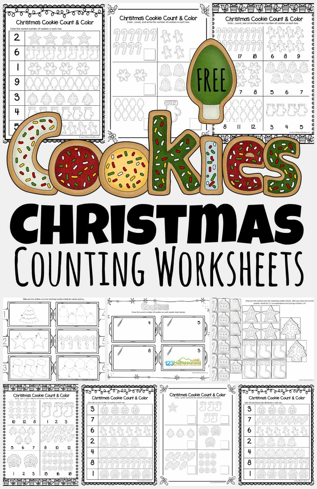 Free Christmas Cookies Counting Worksheets