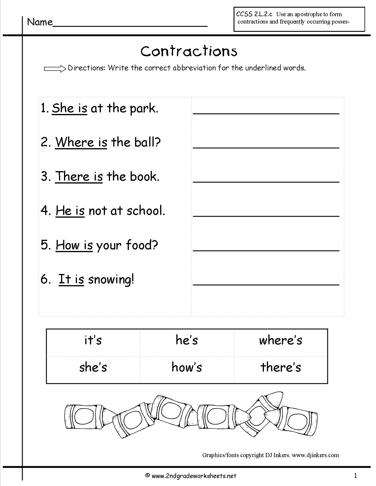Free Contractions Worksheets And Printouts Contraction 3Rd