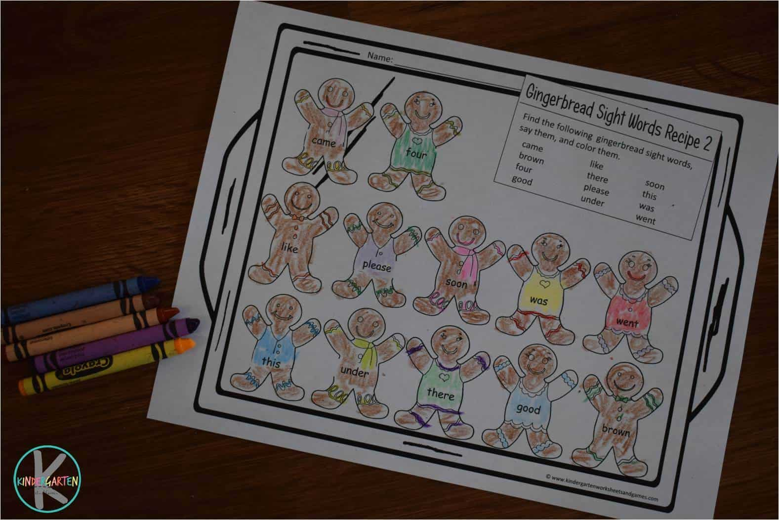 Free Gingerbread Sight Word Coloring Sheets