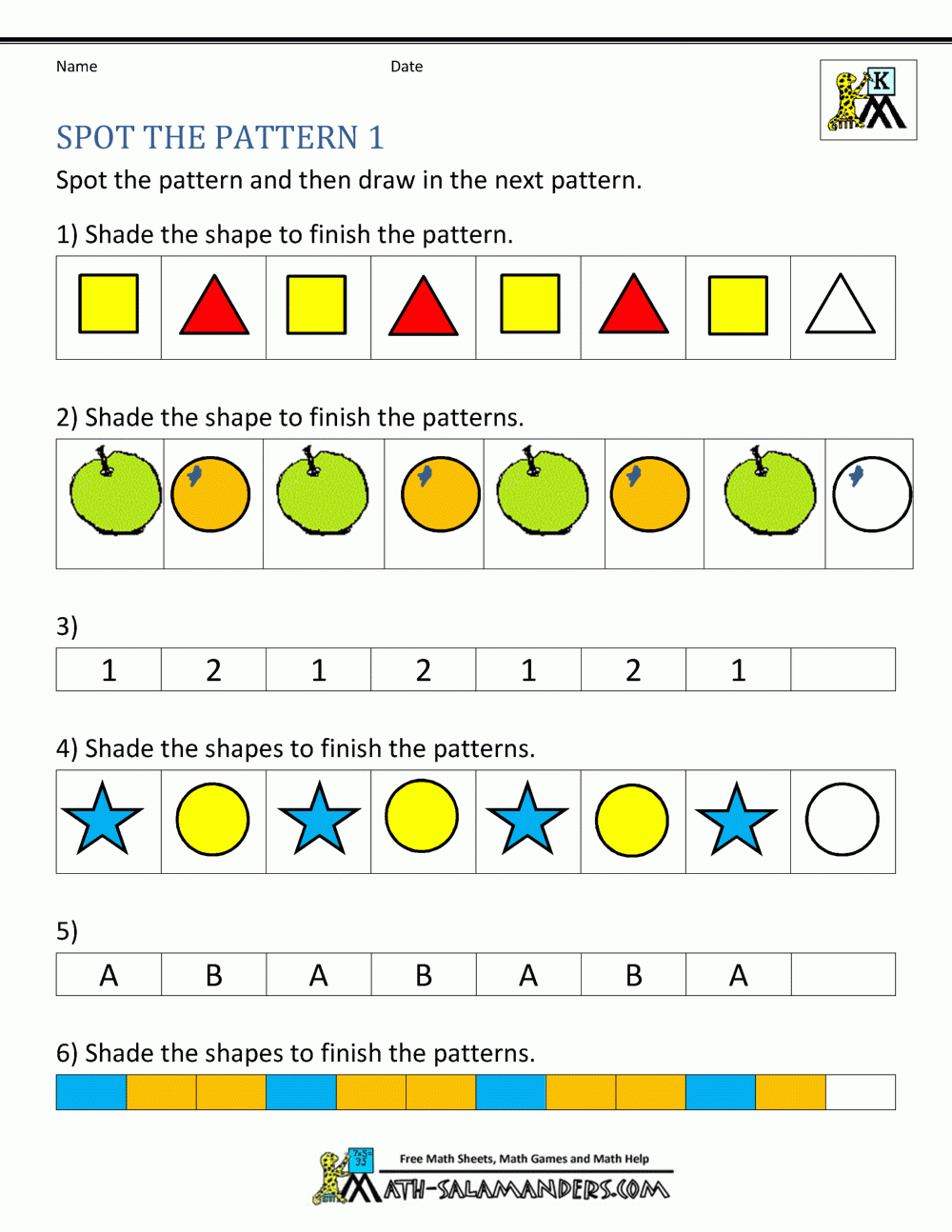 Free Kindergarten Worksheets Spot The Patterns