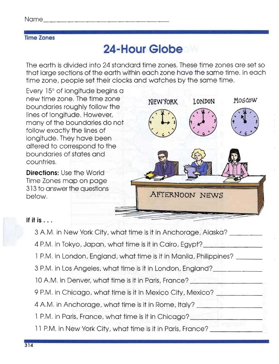 Global Geography Worksheets 6 Time Zones | Geography