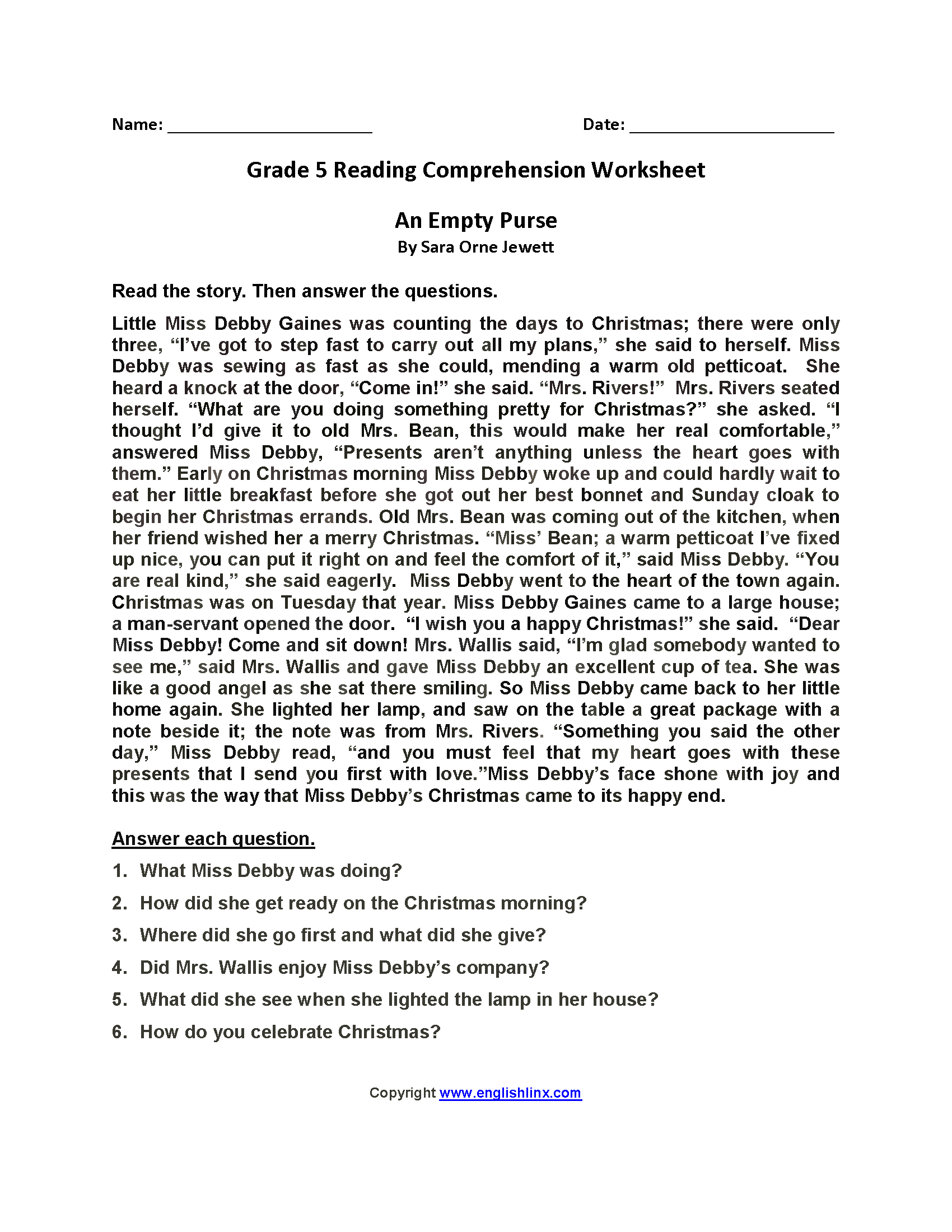 Grade 5 Reading Comprehension Worksheets Pdf