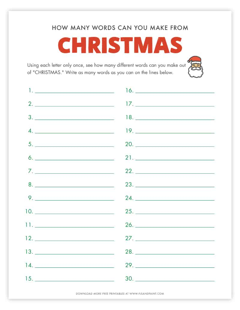 How Many Words Can You Make Out Of Christmas - Free