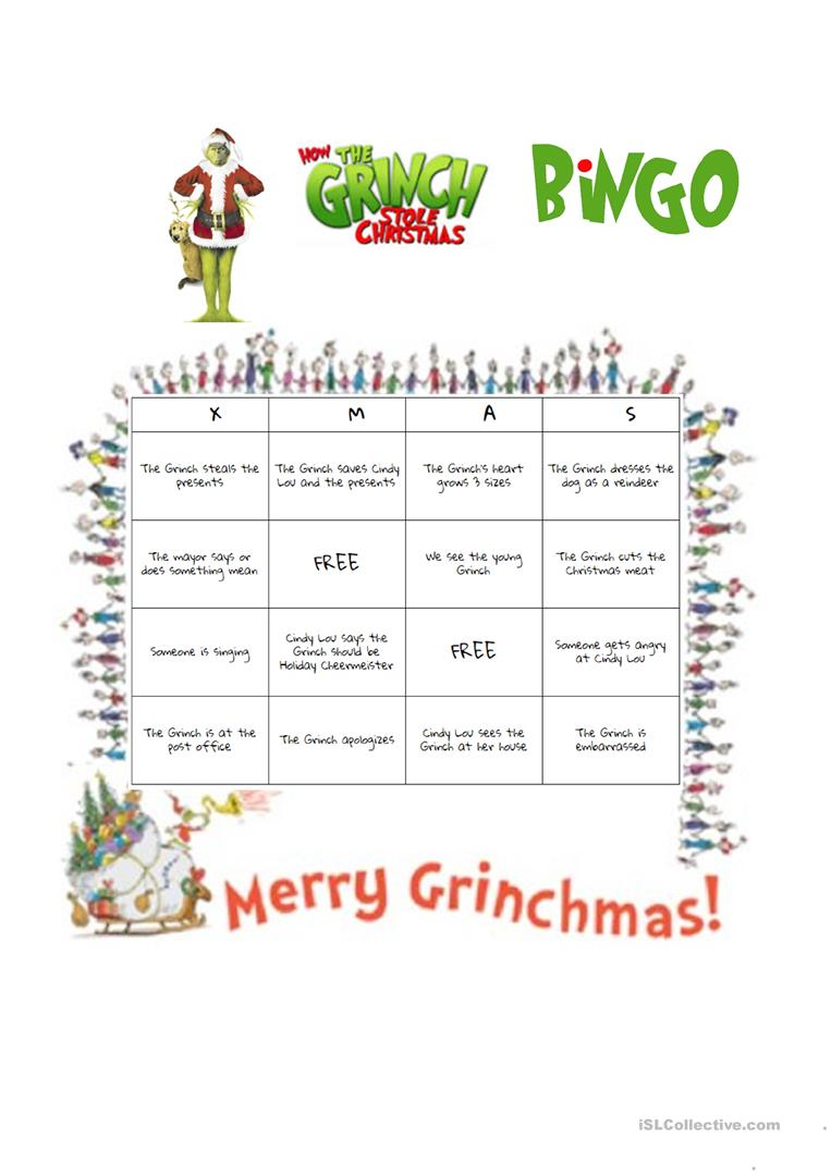 How The Grinch Stole Christmas (2000 Film) Bingo - English