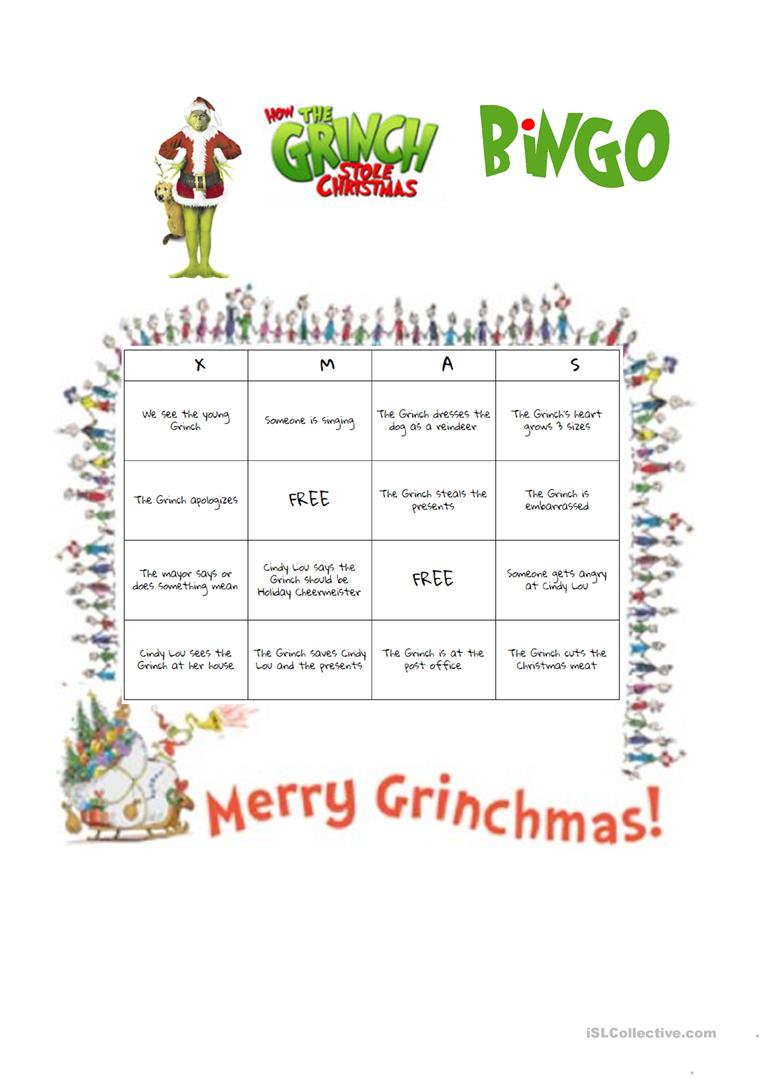 How The Grinch Stole Christmas (2000 Film) Bingo - English