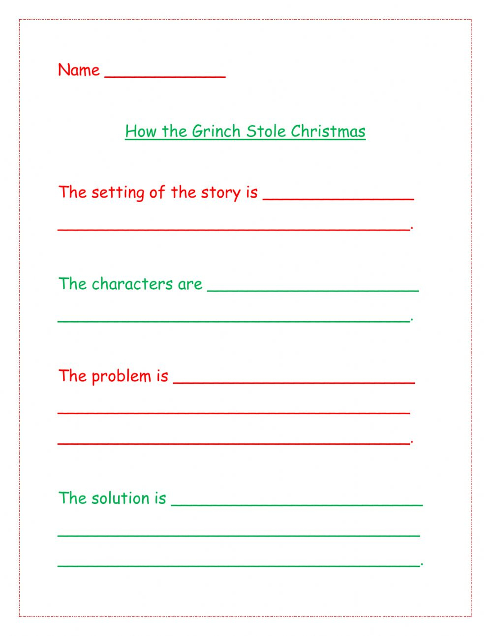 How The Grinch Stole Christmas Interactive Worksheet