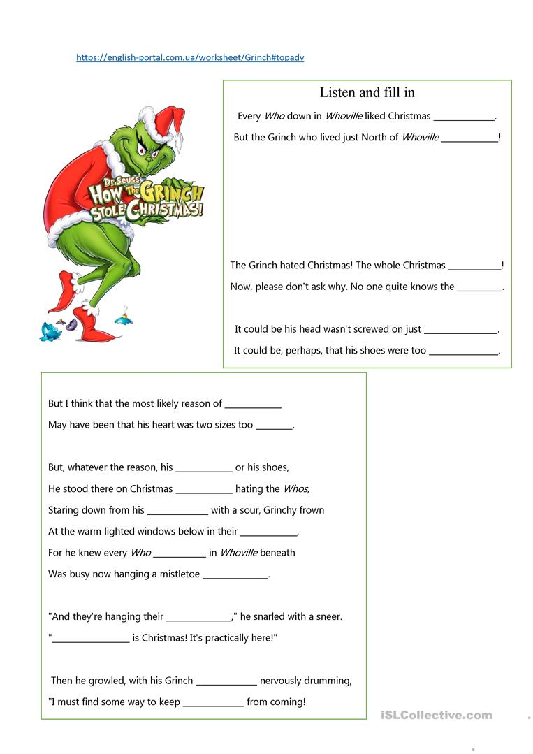 How The Grinch Stole Christmas Worksheets