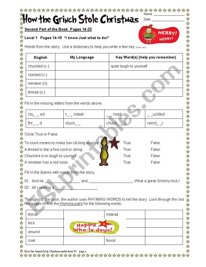 How The Grinch Stole Christmas Part 2/6 - Esl Worksheet