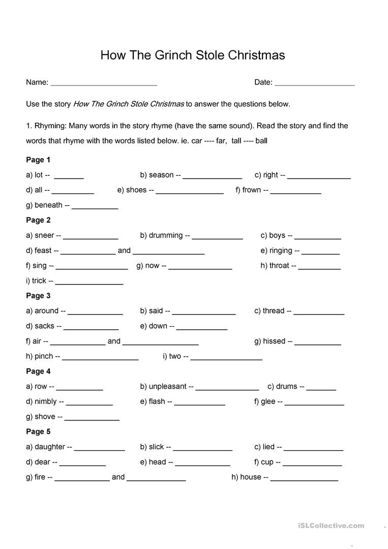 How The Grinch Stole Christmas Worksheets TracingLettersWorksheets