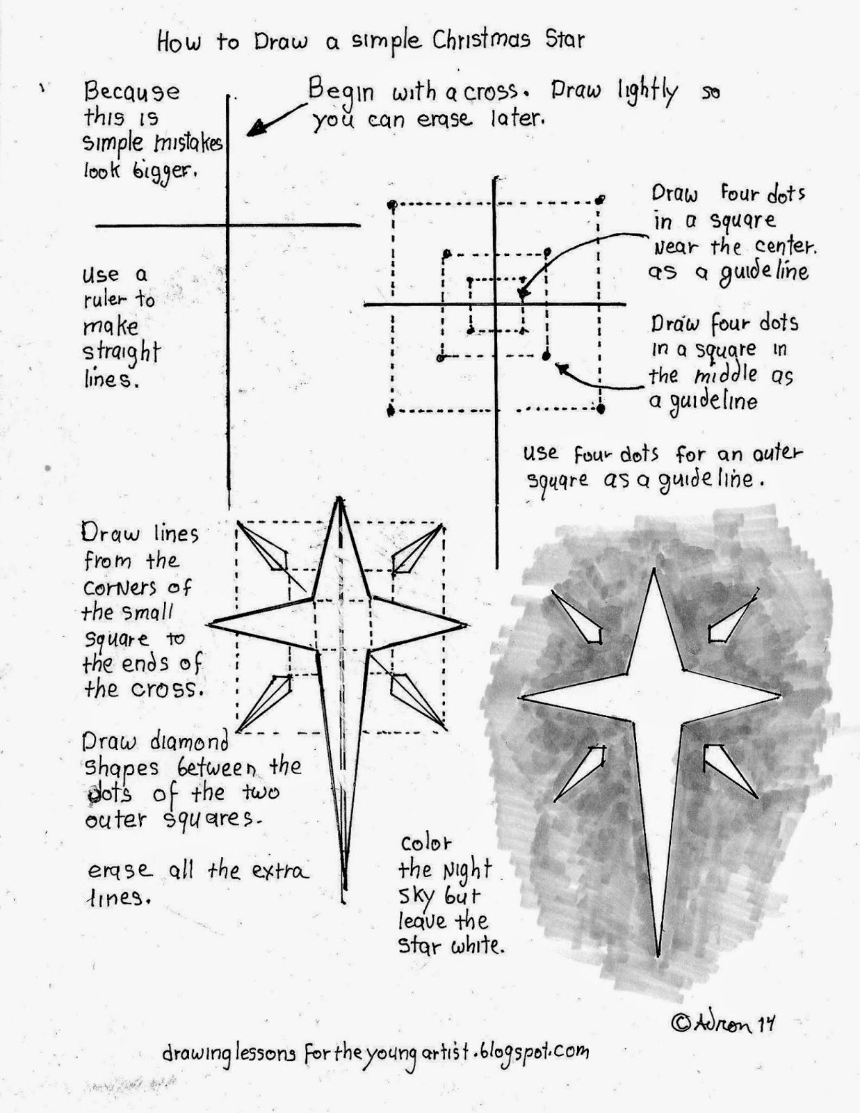 How To Draw An Easy Christmas Star, Printable Worksheet (How