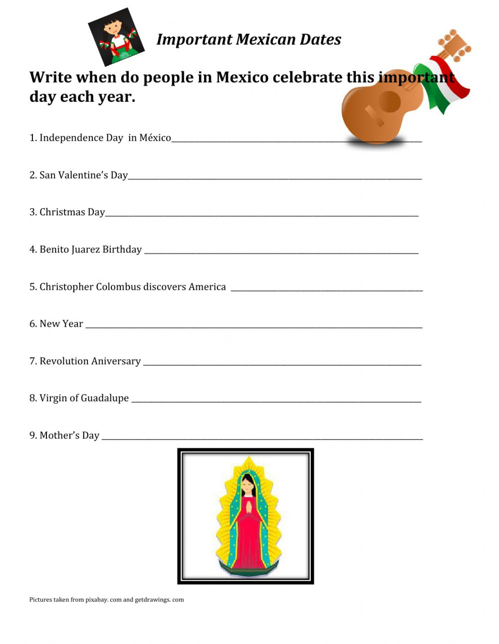 Important Date In Mexico Worksheet