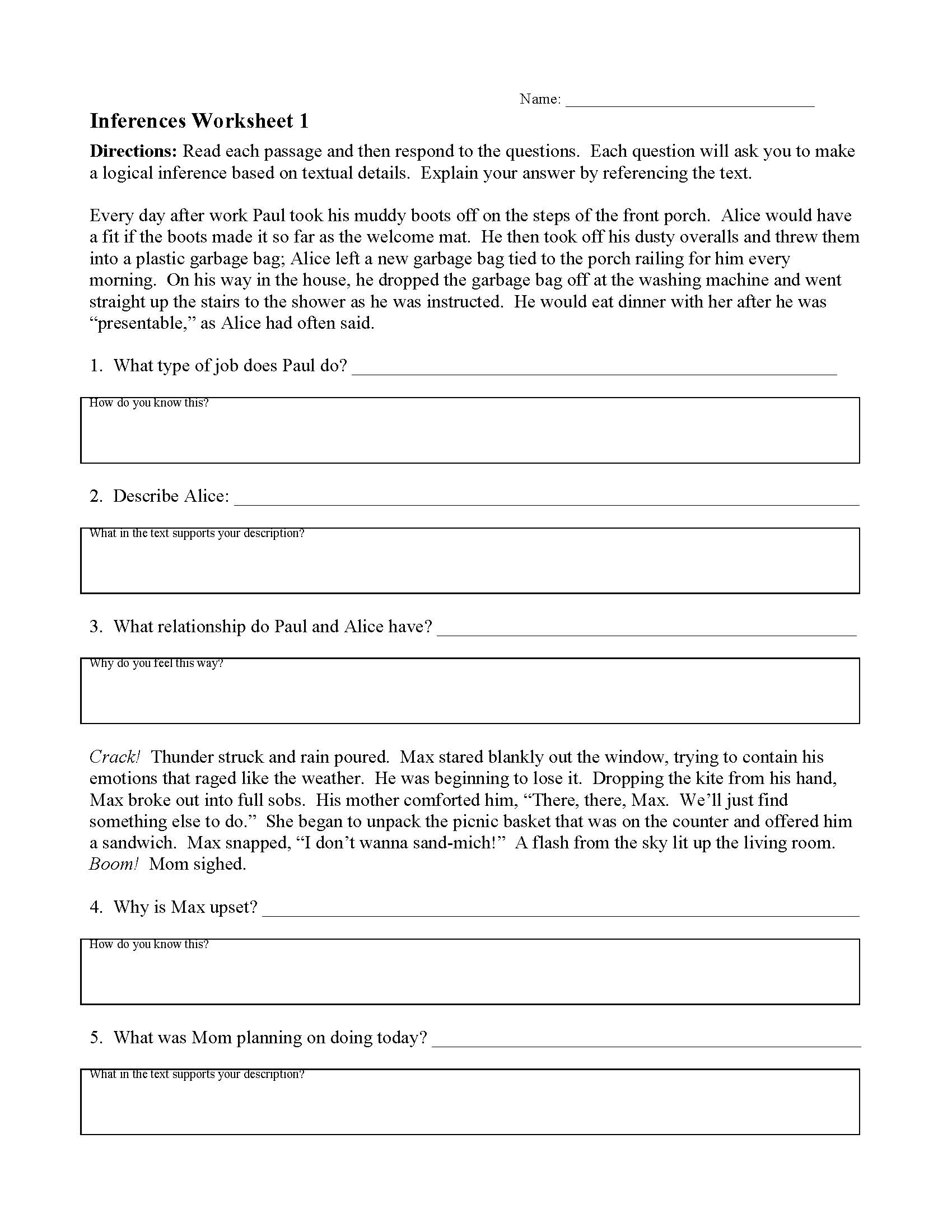 Inferences Worksheets | Ereading Worksheets