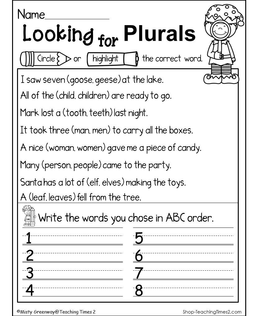 Irregular Plurals Practice Christmas Fun-2Nd Grade