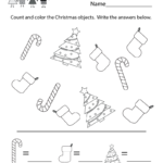 Kindergarten Christmas Counting Worksheet Printable