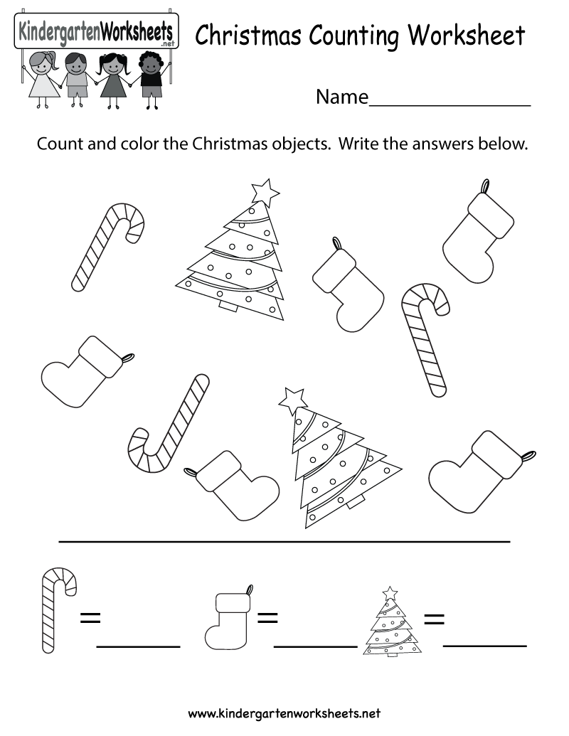 Kindergarten Christmas Counting Worksheet Printable