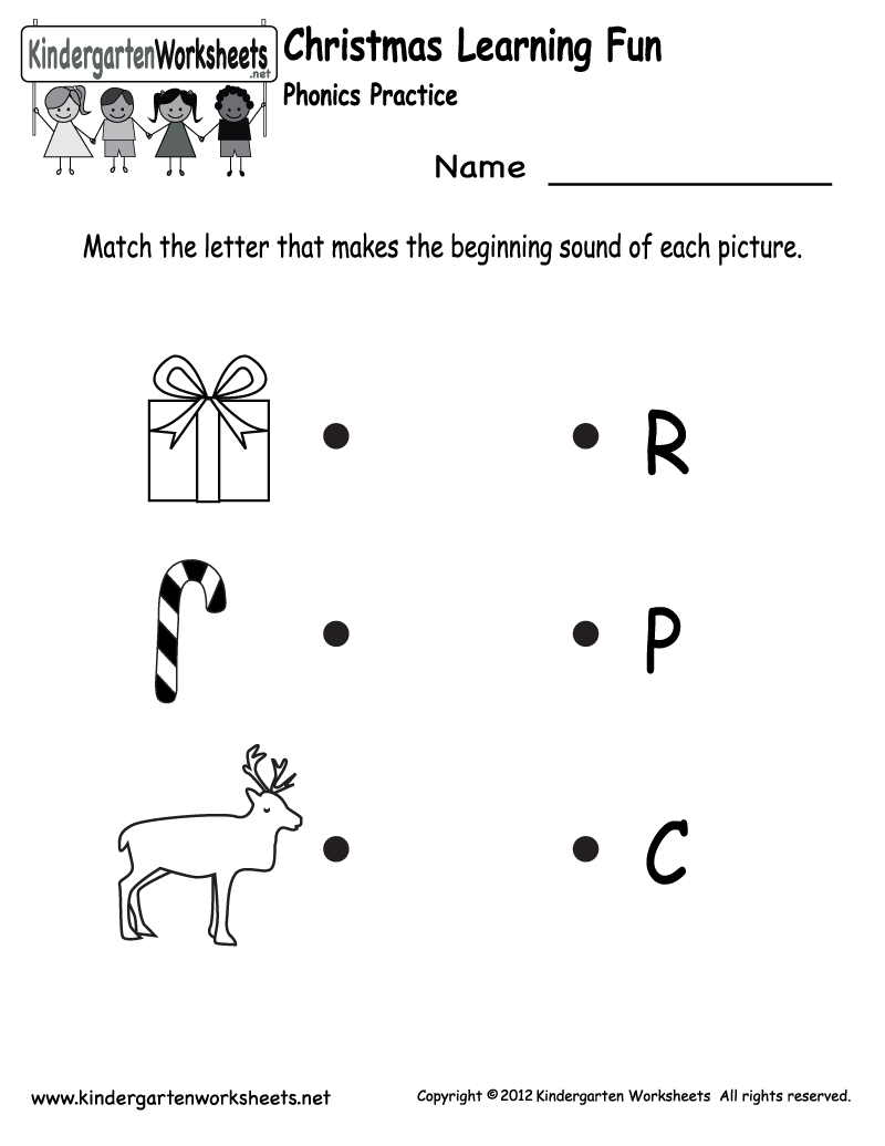 Kindergarten Christmas Phonics Worksheet Printable | Phonics